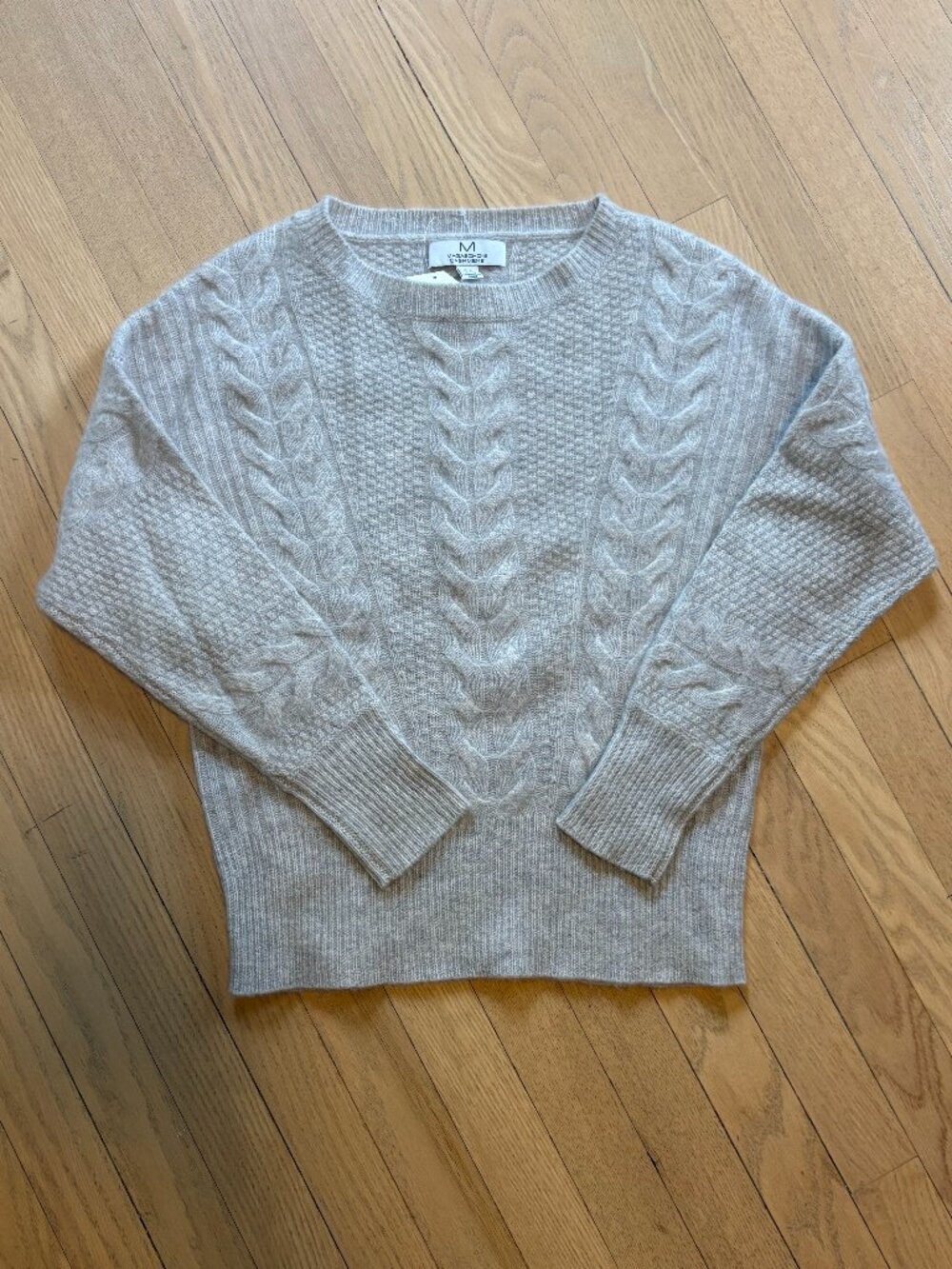 Gray cashmere cabled sweater, size small